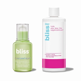 Bliss Daily Exfoliating and Pore Vanish Toner (2pc): BlissPro™ Liquid Exfoliant - Daily Exfoliating Treatment with 11.8% AHA, BHA, PHA Bliss Disappearing Act - Niacinamide PC Serum   Pore Vanish™