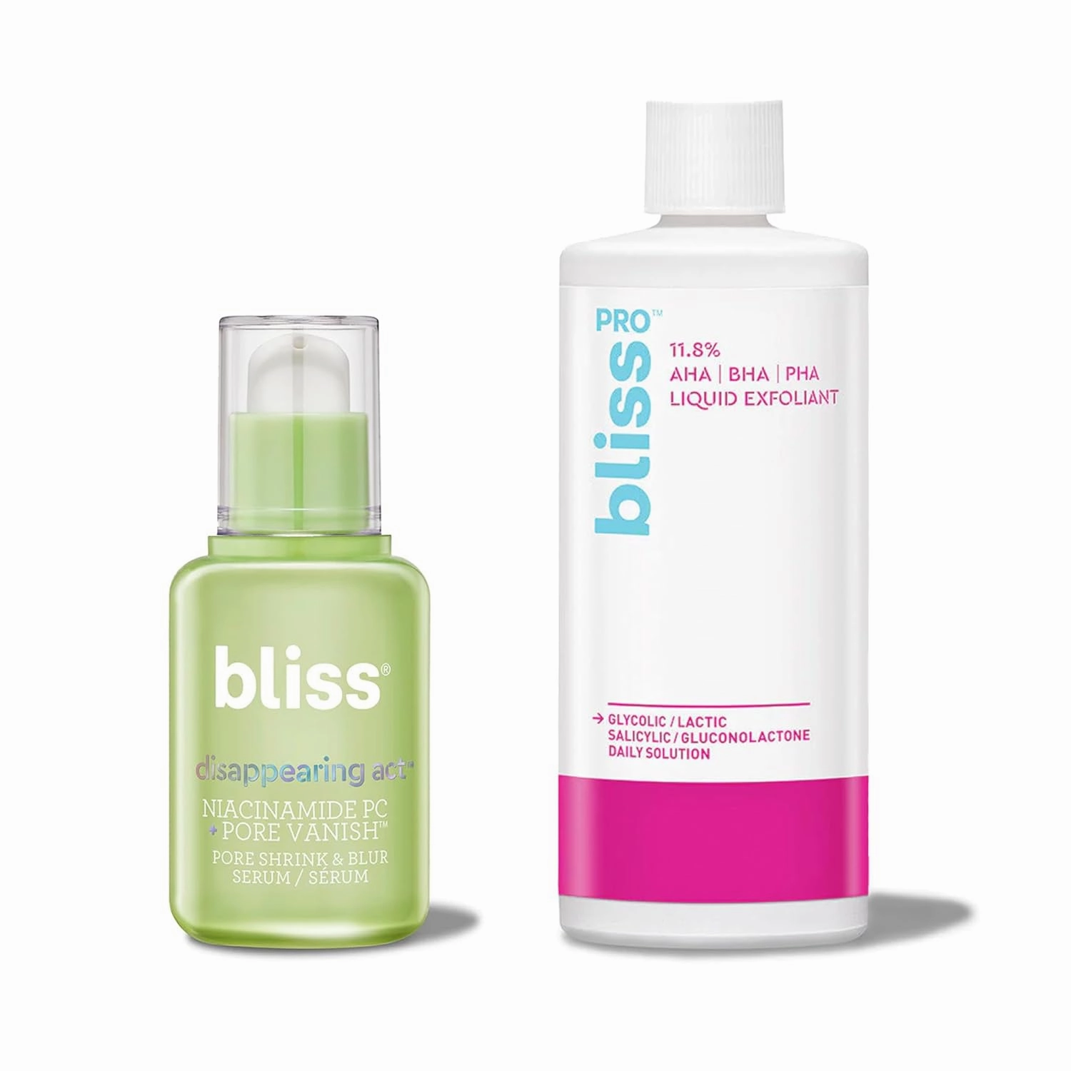 Bliss Daily Exfoliating and Pore Vanish Toner (2pc): BlissPro™ Liquid Exfoliant - Daily Exfoliating Treatment with 11.8% AHA, BHA, PHA Bliss Disappearing Act - Niacinamide PC Serum   Pore Vanish™