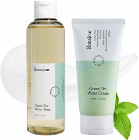 BONAJOUR] Green Tea Water Bomb Cream & Toner Set, Vegan moisturizer Duo, 7.2 3.38 fl.oz…