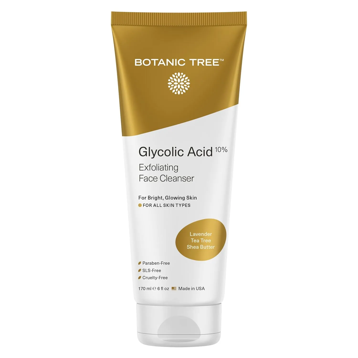 Botanic Tree Glycolic Acid Face Wash, Exfoliating Facial Cleanser and Scrub, 10% Glycolic Acid, AHA and Salicylic Acid, 6 fl. oz