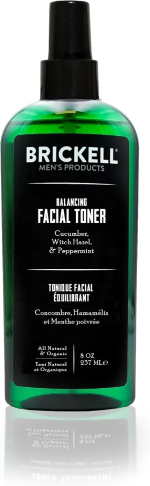 Brickell Men's Balancing Face Toner for Men, Natural and Organic Alcohol-Free Facial Toner with Witch Hazel, 8 Ounce, Scented