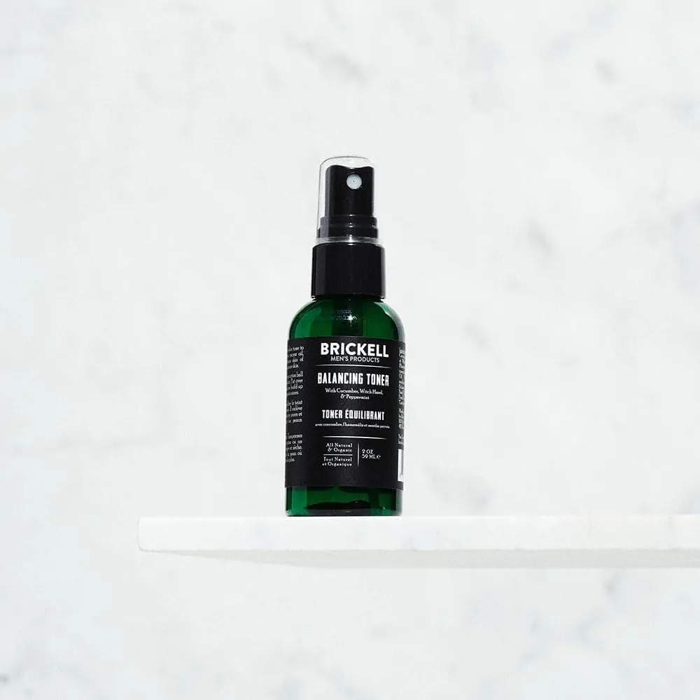 Brickell Men's Balancing Toner for Men, Natural and Organic Alcohol-Free Cucumber, Mint Facial Toner with Witch Hazel, 2 Ounce, Scented