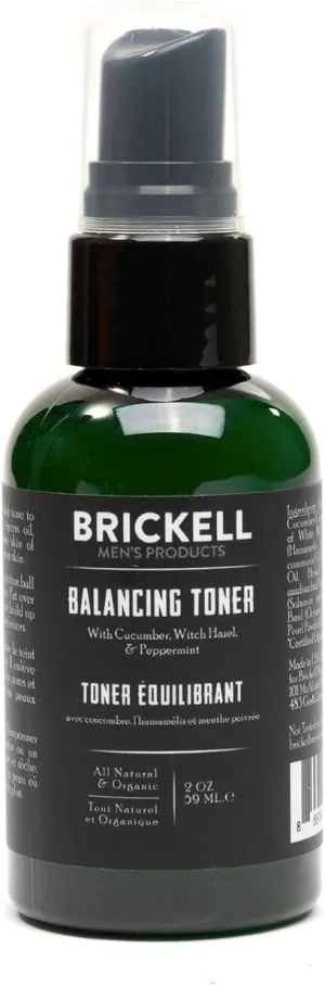 Brickell Men's Balancing Toner for Men, Natural and Organic Alcohol-Free Cucumber, Mint Facial Toner with Witch Hazel, 2 Ounce, Scented