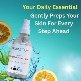 Bright & Firm Toner Infused with Vitamin C, CoQ10, Aloe Vera, Brightening Formula, Organic, Vegan, for Aging Skin, Visible Dark Spots, and Wrinkles, 4fl oz