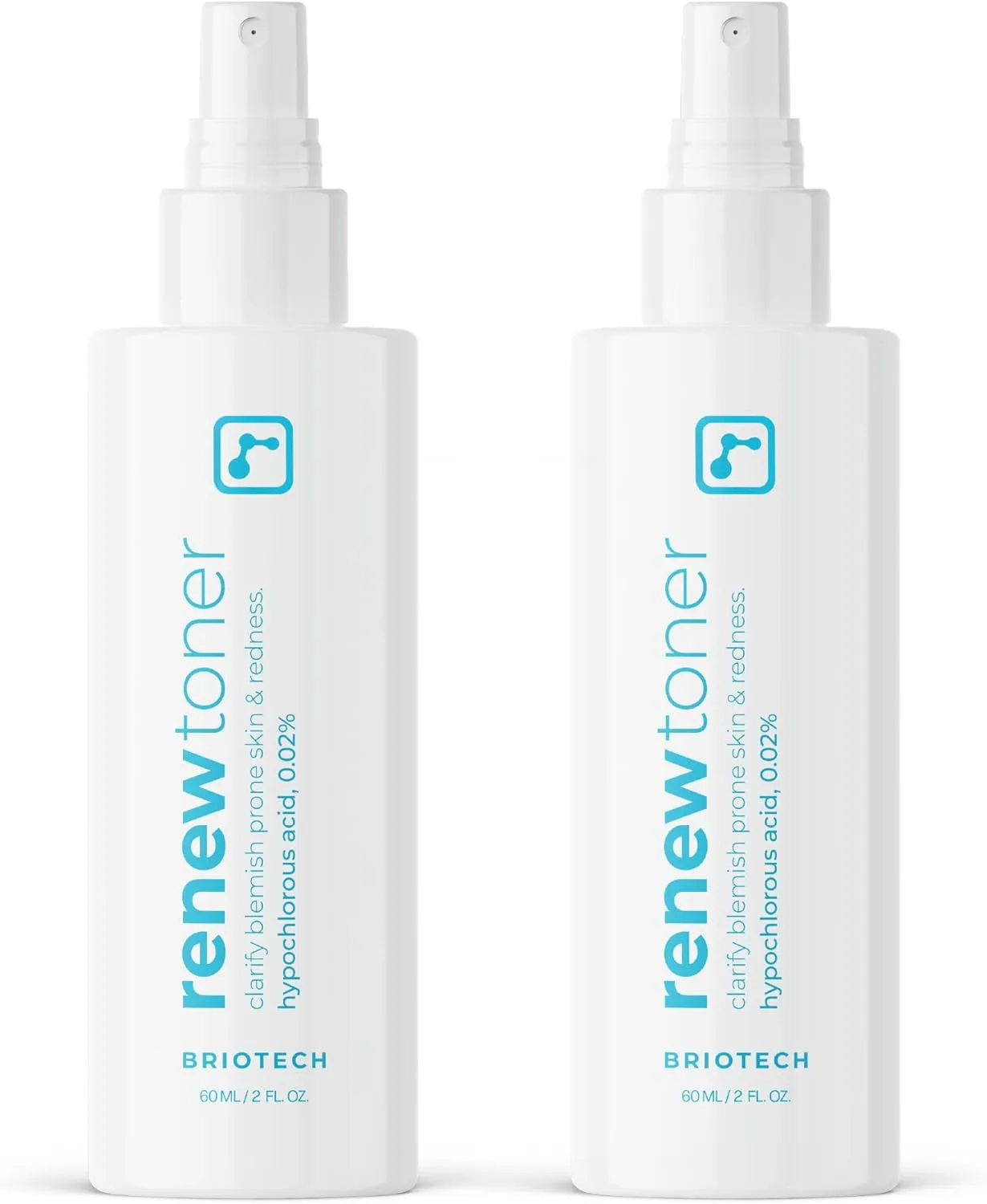 BRIOTECH Renew Toner, Hypochlorous Acid Spray, Minimize Appearance of Blemishes, Soothing Facial Mist for Sensitive Skin, Calm Redness & Bumps, Hypoallergenic & Vegan, 2 fl oz Travel Size (2)