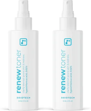 BRIOTECH Renew Toner, Hypochlorous Acid Spray, Minimize Appearance of Blemishes, Soothing Facial Mist for Sensitive Skin, Calm Redness & Bumps, Hypoallergenic & Vegan, 2 fl oz Travel Size (2)
