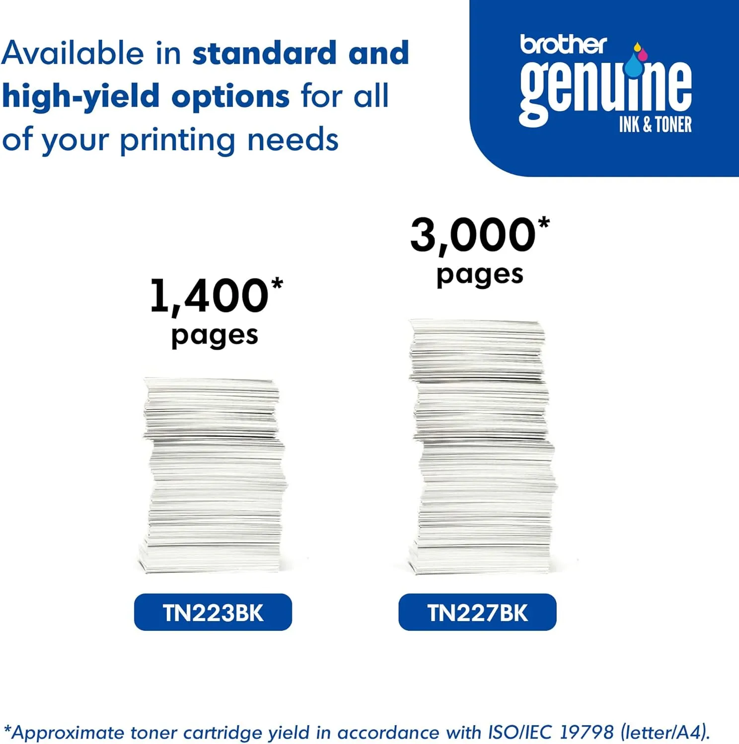 Brother Genuine TN227, TN227BK, High Yield Toner Cartridge, Replacement Black Toner, Page Yield Up to 3,000 Pages, TN227BK, Amazon Dash Available