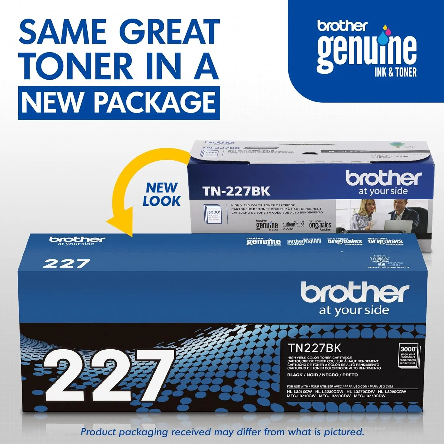 Brother Genuine TN227, TN227BK, High Yield Toner Cartridge, Replacement Black Toner, Page Yield Up to 3,000 Pages, TN227BK, Amazon Dash Available