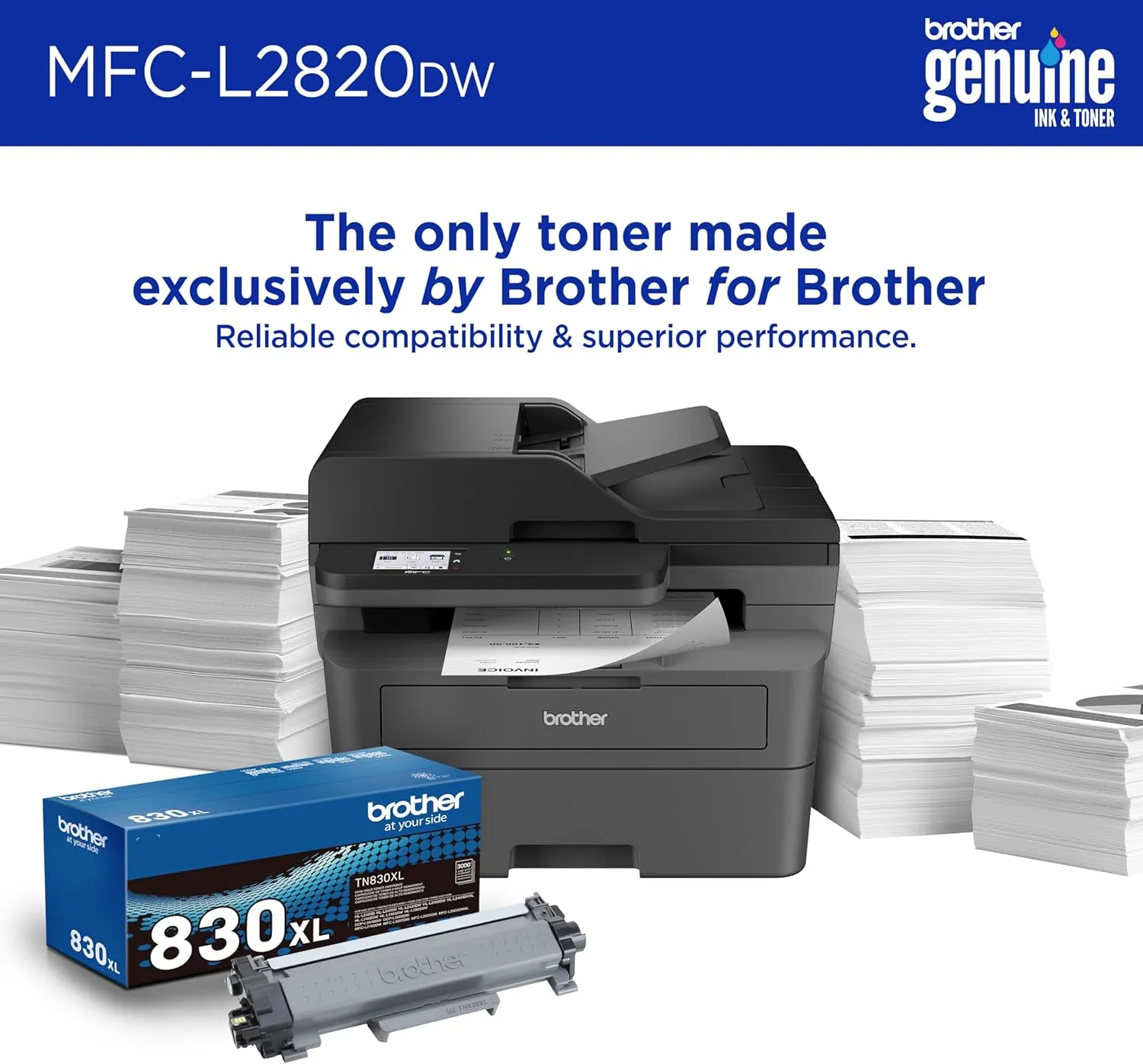 Brother MFC-L2820DW Wireless Compact Monochrome All-in-One Laser Printer with Copy, Scan and Fax, Duplex, Black & White | Includes Refresh Subscription Trial(1), Amazon Dash Replenishment Ready