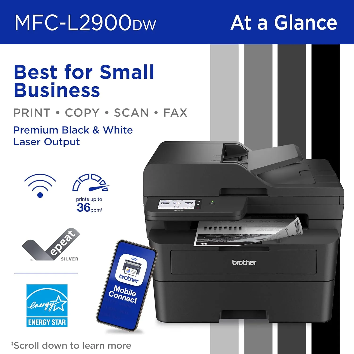 Brother MFC-L2900DW Wireless Compact Monochrome All-in-One Laser Printer with Duplex Copy & Scan, Fax, Black & White | Includes Refresh Subscription Trial(1), Amazon Dash Replenishment Ready