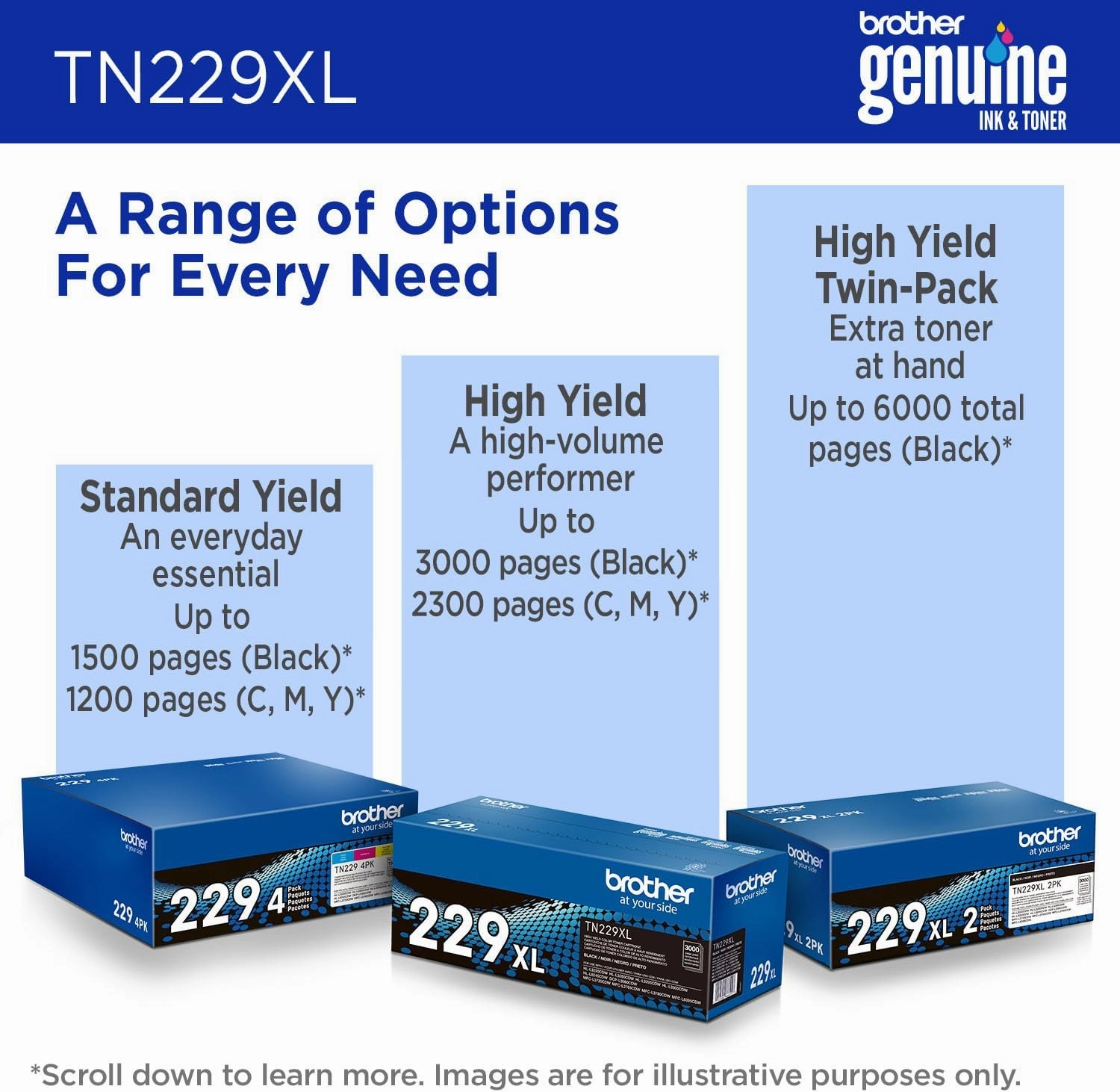 Brother Genuine TN229XLY Yellow High Yield Printer Toner Cartridge - Print up to 2,300 Pages(1)