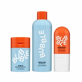 Bubble Skincare Level Up Gel Moisturizer (50ml)   Fresh Start Gel Cleanser (125ml)   Bounce Back Balancing Facial Toner Mist (55ml)