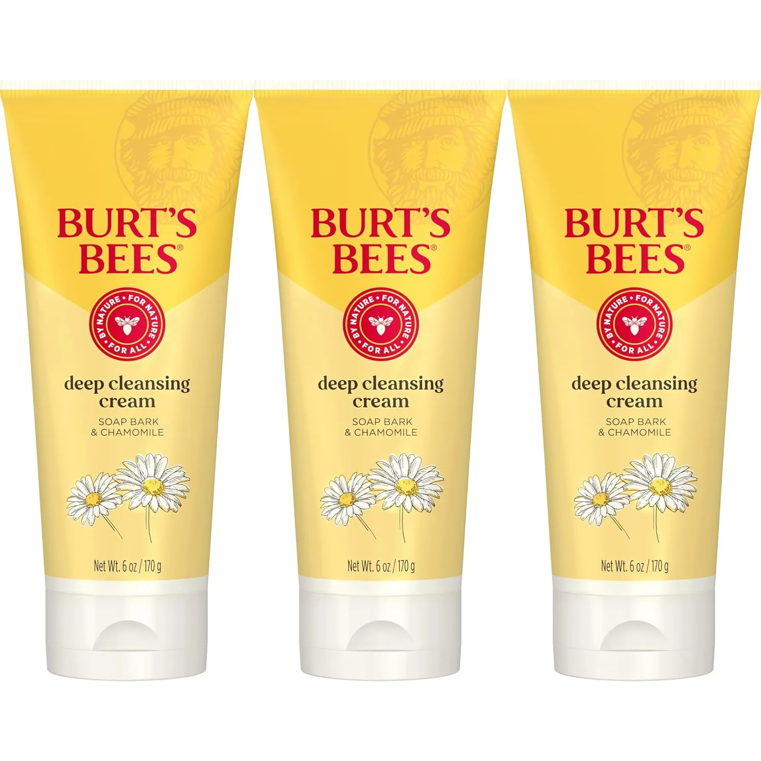 Burt's Bees Face Wash, Deep Facial Cleansing Cream, College Back to School Dorm Essentials, All Natural Cleanser with Chamomile, 6 Ounce (Pack of 3) (Packaging May Vary)