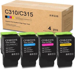 C310 / C315 High Yield Toner Cartridge Set (4-Pack, BK/C/M/Y) - Lovn 006R04364 006R04365 006R04366 006R04367 Toner Cartridge Replacement for Xerox C310 C310DNI C310DNIM C315 Color Printer