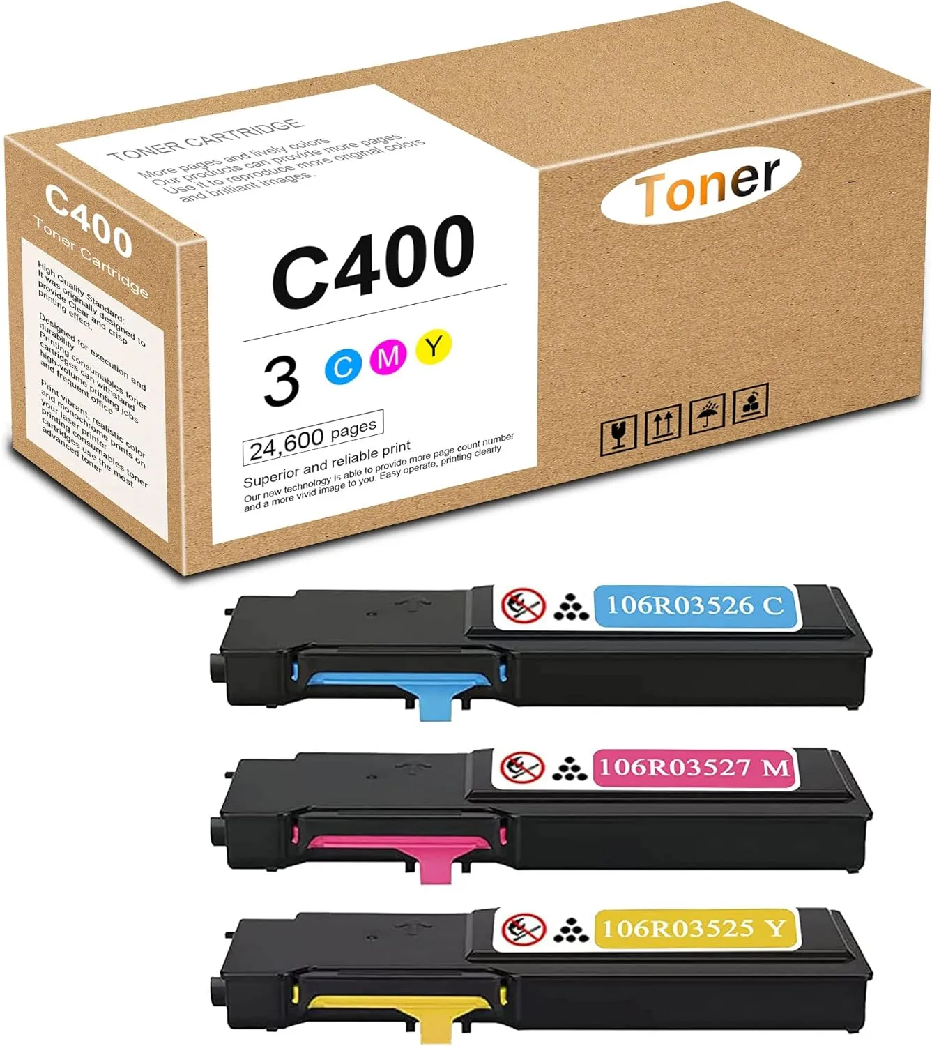 C400 C405 Extra High Toner Cartridge Cyan Magenta Yellow Replacement for Xerox 106R03526 106R03527 106R03525 VersaLink C400/C405 Printer Ink, 3 Pack(1C/1M/1Y)