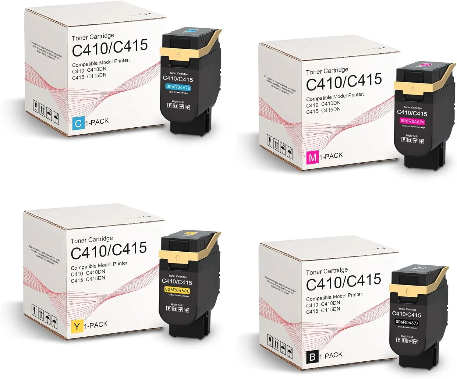 C410/C415 Standard Capacity Toner Cartridges 4 Pack (BK/C/M/Y) - Compatible 006R04677 006R04678 006R04679 006R04680 Toner Cartridges Replacement for Xerox C410 C415 Ink for C410DN C415DN Color Printer