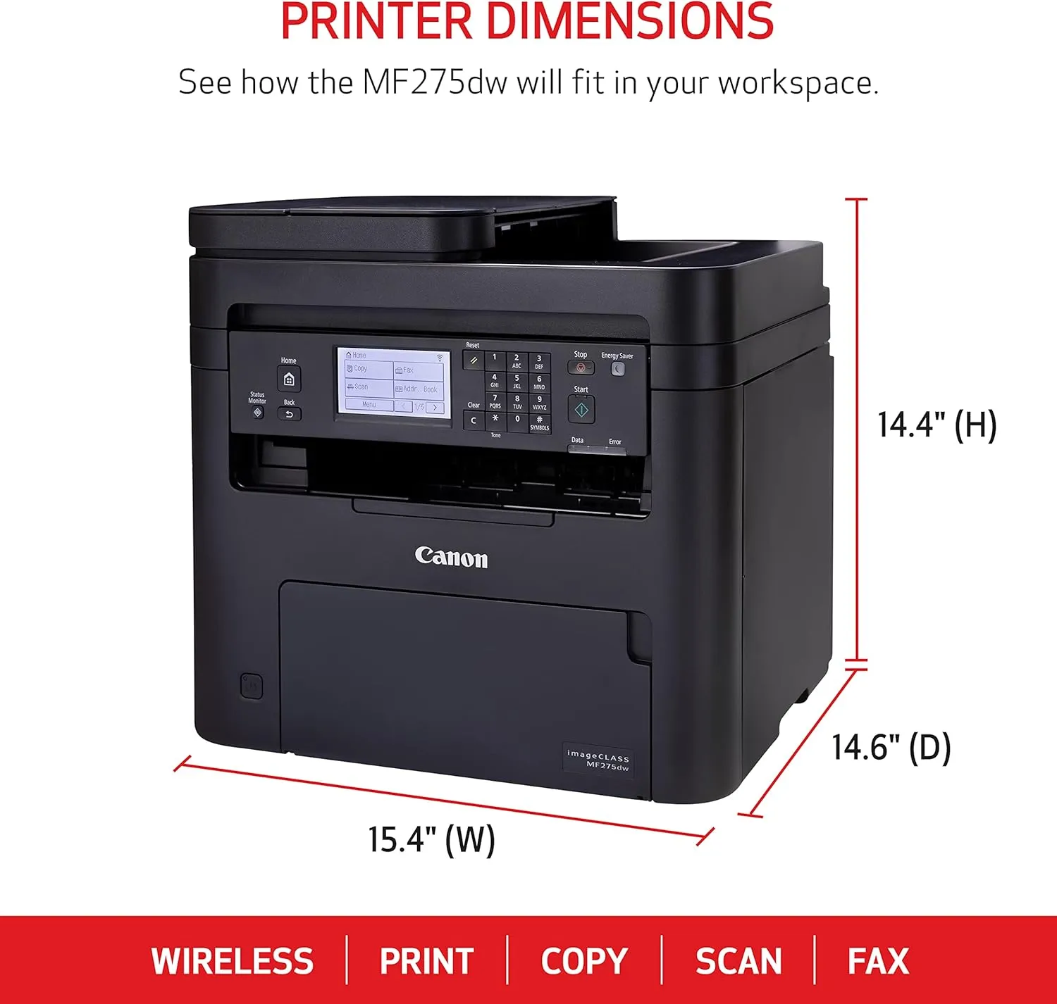 Canon imageCLASS MF275dw - Monochrome, Duplex Wireless Laser Printer, All-In-One With Scanner, Copier, Fax, Mobile Ready, 30 PPM, Black