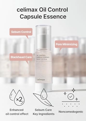 celimax Oil Control Capsule Essence | with Tea Tree Extract, For Sebum Reducing Serum, Mattifying, Hydrating, Moisturizing Mild Formula for Sensitive, 30ml