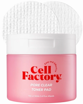 CELL FACTORY Pore Clear Toner Pad - Vegan, Skin Safety Tested, Peptides 60,000ppm, Retexturizing, Sebum Control, Pore Tightening, Mild Exfoliating & Calming - Italian V-Label Certified, 60 Pads