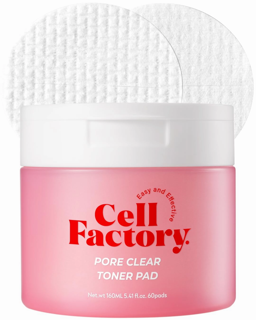 CELL FACTORY Pore Clear Toner Pad - Vegan, Skin Safety Tested, Peptides 60,000ppm, Retexturizing, Sebum Control, Pore Tightening, Mild Exfoliating & Calming - Italian V-Label Certified, 60 Pads
