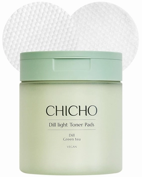 CHICHO Dill Light Toner Pads 82.9% Dill Extract Green Tea Centella Korean Face Exfoliating and Moisturizing Pad Sensitive Skin Vegan OEKO-TEX Cotton - For Dull & Rough Skin, 80 Pads