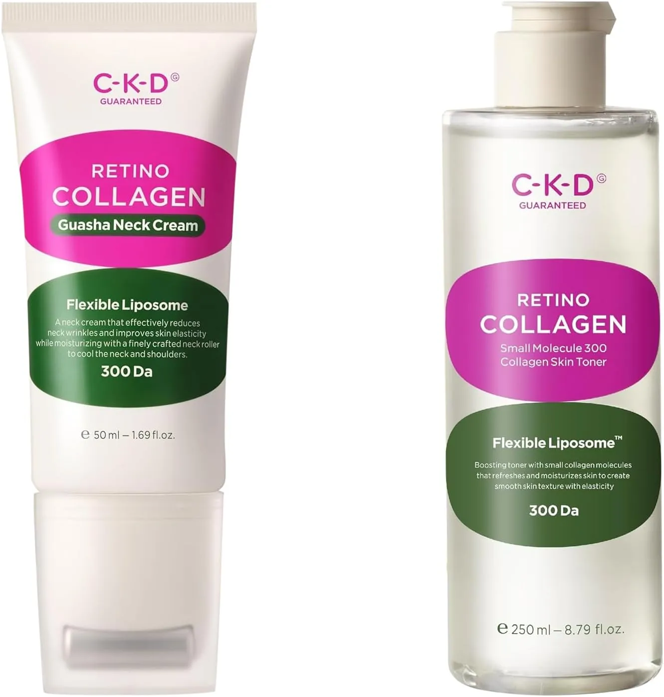 CKD Retino Collagen Anti-Aging Bundle – Hydrating Skin Toner & Firming Neck Cream with Gua Sha Roller | Retinal   300-Dalton Collagen for Wrinkle Reduction, Lifting & Elasticity | Korean Skincare