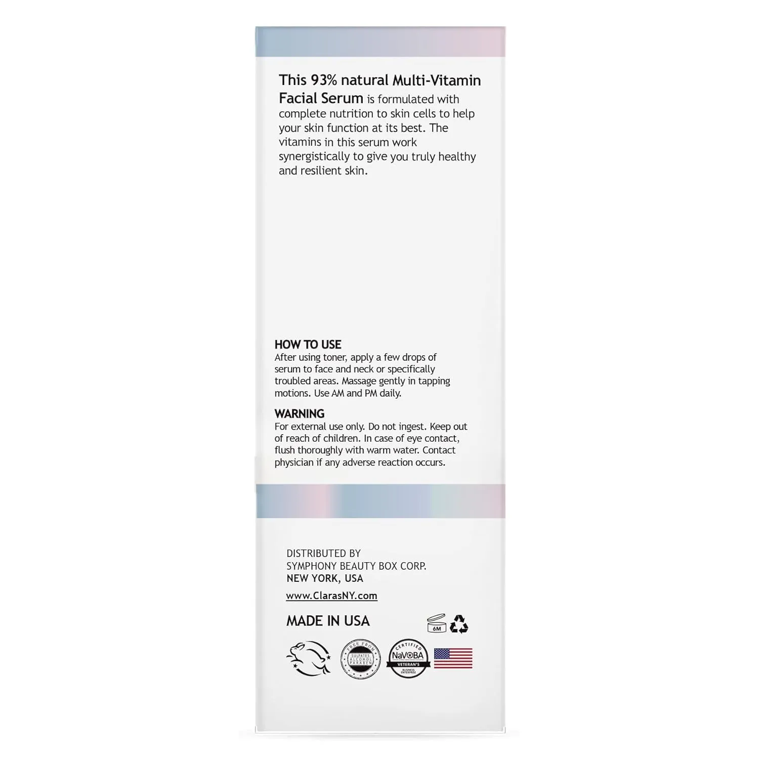 CLARA'S NEW YORK Multi Vitamin Facial Serum 30ml Antioxidants with Vitamin B C E K Concentration (for Hydration, Redness Calming, Sebum control) - Made in USA