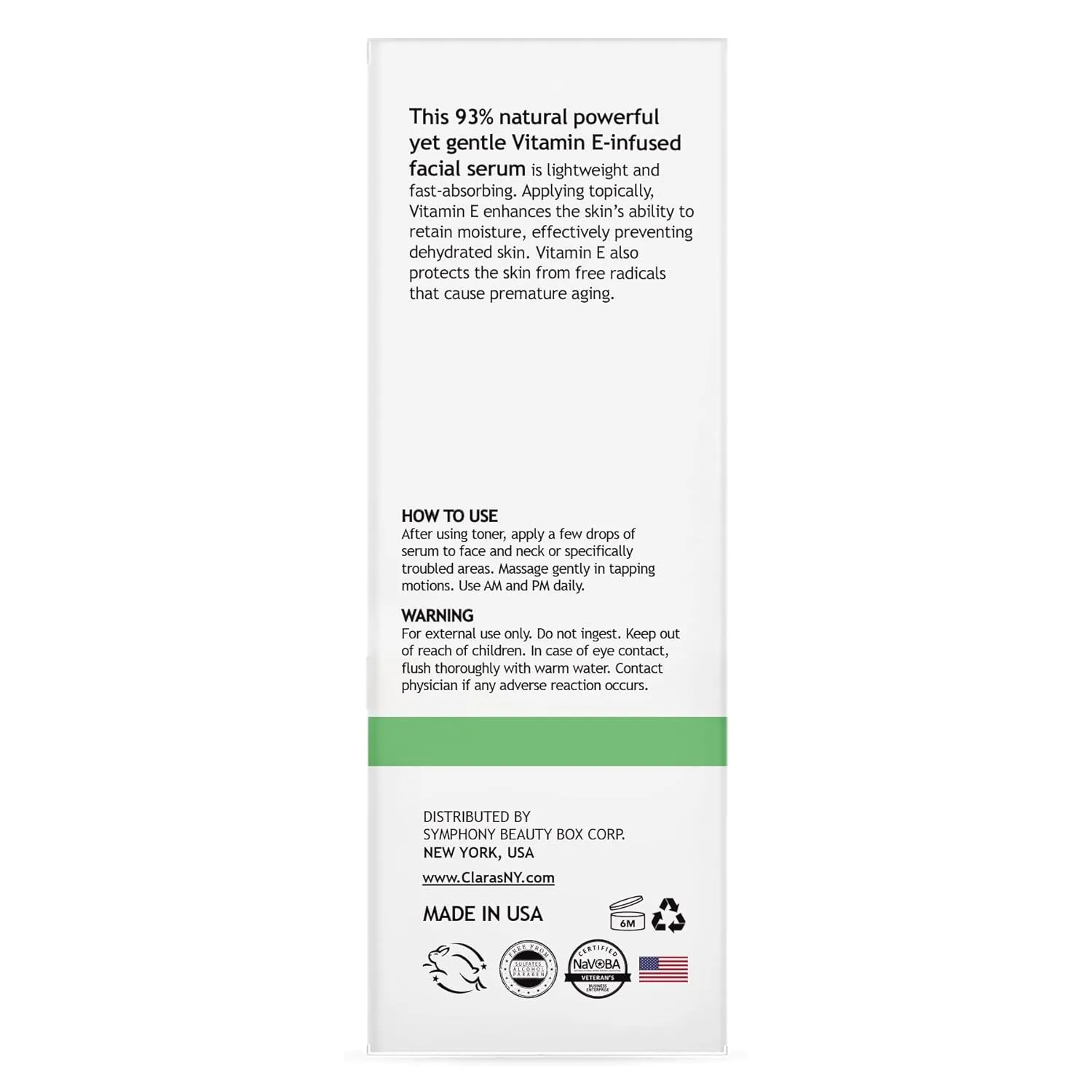 CLARA'S NEW YORK | Softening Vitamin E Facial Serum | Protecting Skin Barrier, Smoothing, Restoring and Nourishing | Non-greasy, Lightweight Formular | Made in USA | 30ml (1Fl/Oz)