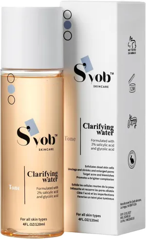 Clarifying Water|Facial Toner with Salicylic Acid & Glycolic Acid|for All Skin Types|Peeling Solution|Shrinks Enlarged Pores|Clears Acne & Blemishes|Vegan-Cruelty Free| 4.0 FL.OZ/120ML