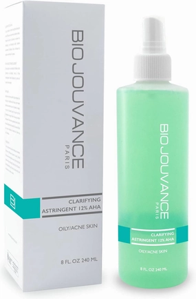 Clarifying Astringent 12% AHA Toner 8oz / 240ml - for Normal/Oily/Acne-Prone Skin | Tighten Pores | Gentle Face Wash & Makeup Remover | Daily Skin Care Treatment | Made in France
