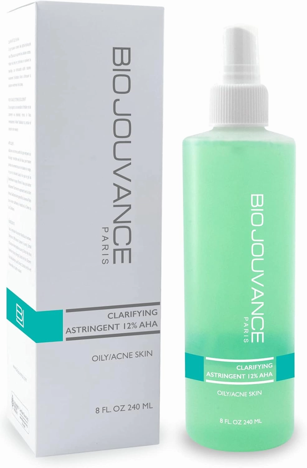 Clarifying Astringent 12% AHA Toner 8oz / 240ml - for Normal/Oily/Acne-Prone Skin | Tighten Pores | Gentle Face Wash & Makeup Remover | Daily Skin Care Treatment | Made in France