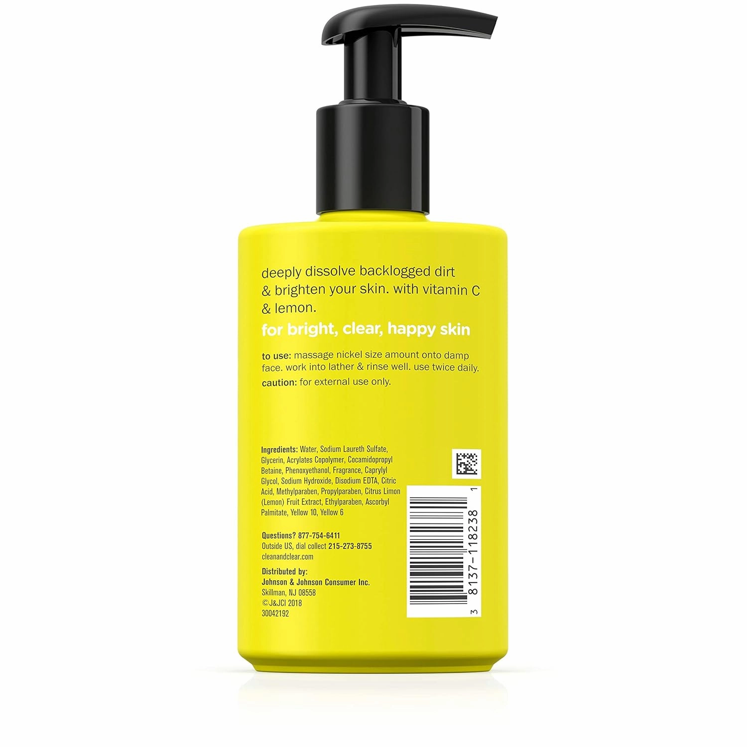 Clean & Clear Brightening Gel Facial Cleanser with Vitamin C, Lemon Extract & Glycerin, Oil-Free Daily Cleansing Face Wash Gel to Brighten Skin, Cleanse Oil & Dissolve Dirt, 7.5 oz
