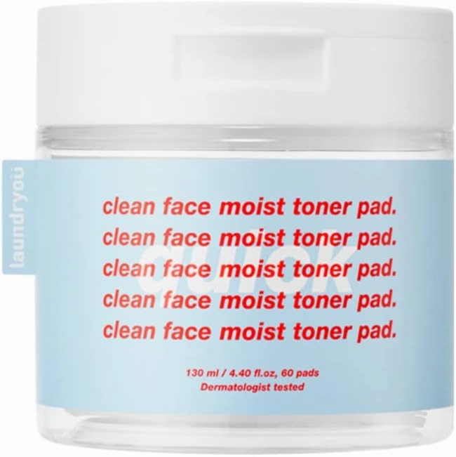 Clean Face Daily Vegan Toner Pads with Cooling, Soothing and Exfoliating Active Ingredients for Glassy & Sensitive Skin - (60 Pads)