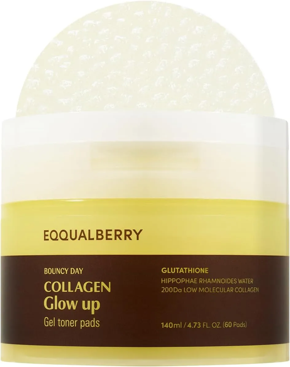 Collagen Glow Up Gel Toner Pads – Brightening Korean Toner with Deep Absorption Collagen, Hydrating & Glow-Boosting Formula, 4.73 FL.OZ. (140ml) / 60 Pads