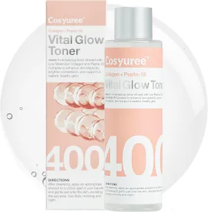 Collagen   Pepta-18 Vital Glow Toner by COSYUREE – 200ml/6.76 fl.oz. Hydrating, Firming & Brightening for Even Skin Tone, Moisturizing & Calming Facial Toner for Women, Korean Skincare