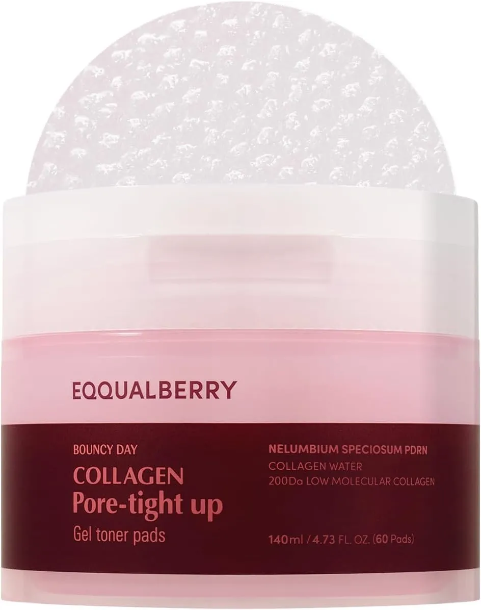 Collagen Pore-Tight Up Gel Toner Pads – Korean Pore-Tightening Toner with Deep Absorption Collagen, Hydrating & Firming Formula, 4.73 FL.OZ. (140ml) / 60 Pads
