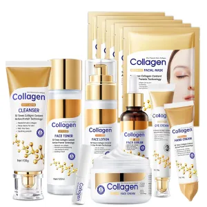 Collagen Skin Care Set,13-In-1 Travel Skincare Kits for Firming Skin, Shrink Pores, Anti Aging Skincare Set for Reduce Wrinkles.Smooth Fine Lines.Hydrating,Facial Kits for Women & Girls.