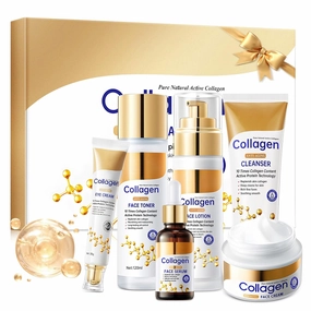 Collagen Skin Care Set, Anti Aging Skincare Gift Set for Wrinkles & Fine Lines, Shrink Pores, Hydrate & Firm Skin, 6 Pcs Skincare Kits for Women with Cleanser, Toner, Lotion, Serum, Cream, Eye Cream.