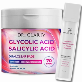 Combo Skincare For Neck – Exfoliating Pads with AHA/BHA   Neck Cream with Bakuchiol & Peptides – Smooth, Hydrate, and Support Skin Elasticity – DR.CLARIV - 70 Pads   50g