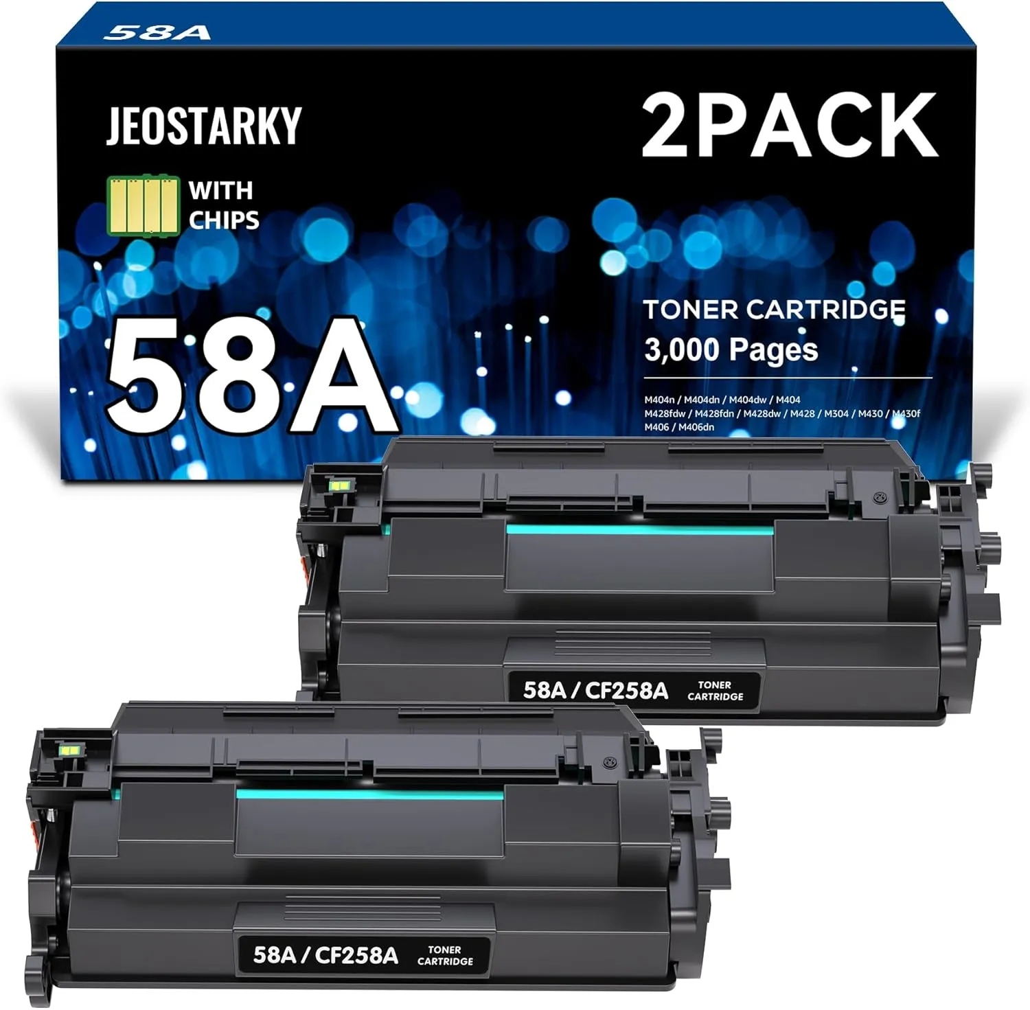 Compatible Toner Cartridge Replacement for HP 58A CF258A 58X CF258X (with chip) 58A CF258A Toner Cartridge Black for Laserjet Pro MFP M428fdw M404n M428fdn M404dn M430 Printer(2 Black)