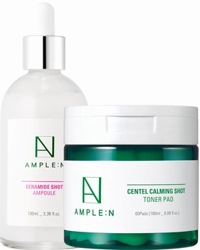 CORÉANA AMPLE:N Ceramide Shot Serum   Centel Calming Shot Toner Pad 60 Sheet Bundle