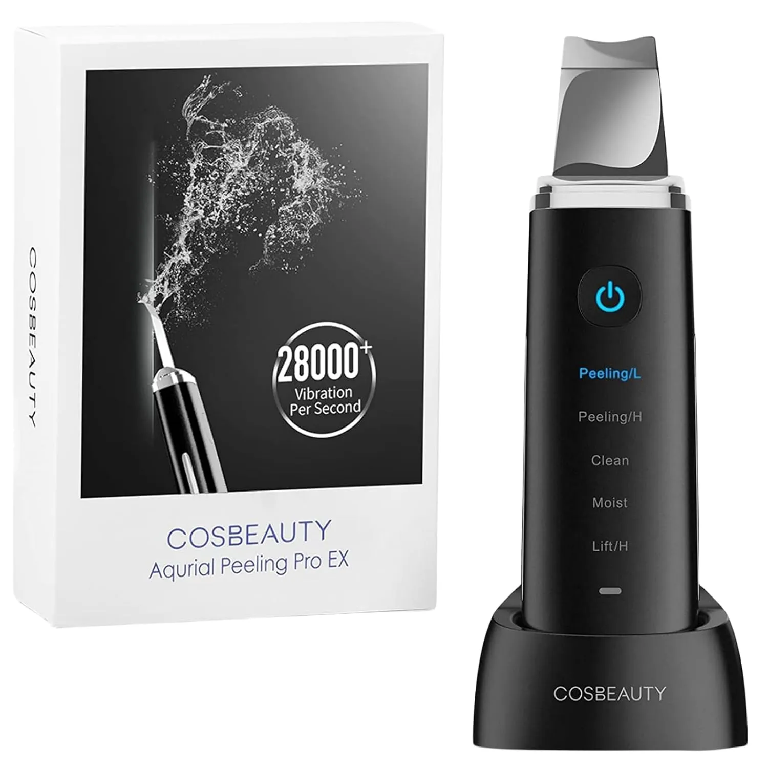 COSBEAUTY Skin Scrubber Face Spatula, Blackhead Remover Pore Cleaner Comedo Extractor with 4 Modes, Waterproof IPX6, Wireless Rechargeable (Black)