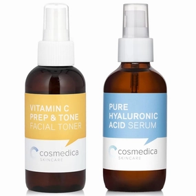Cosmedica Skincare Vitamin C Prep & Tone Facial Toner and Hyaluronic Acid Serum Bundle – Pore-Minimizing Toner & Hydrating Anti-Aging Serum for Bright, Refreshed Skin
