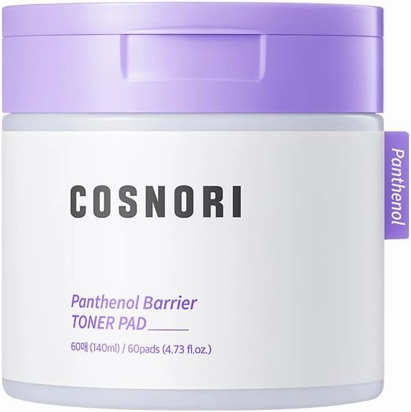 COSNORI Panthenol Barrier Toner Pad (60 Pads) - High-Concentration D-Panthenol - Vegan Certified - Soothing & Barrier-Boosting for Sensitive Skin - Vegan & Eco-Friendly (4.73 fl.oz.)