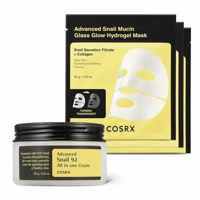 COSRX Snail 92% Cream   Hyrdogel Mask 3EA- Snail Mucin 92% Moisturizer and Glass Glow Hydrogel Collagen Mask, Travel Essentials, Stocking Stuffers, Korean Skin Care