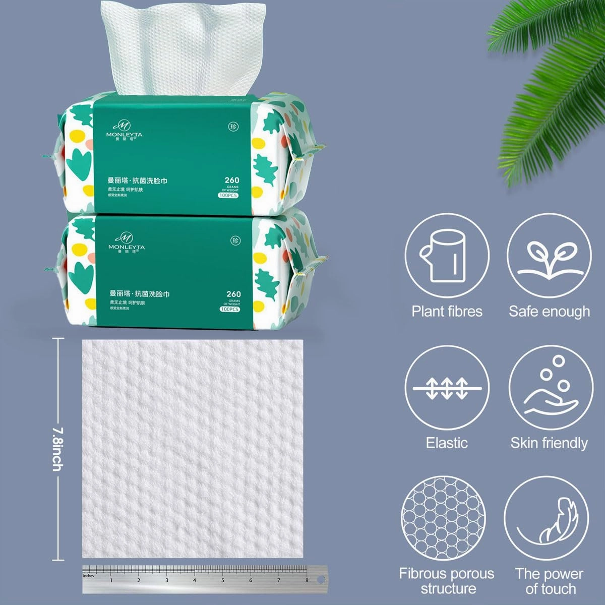 Cotton Disposable Face Towel，Extractable Face Towel，Extra Thick Soft Clean Facial Towels for Sensitive Skin (Bule,50 Count (Pack of 4))