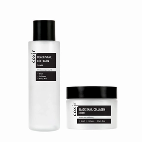 coxir BLACK SNAIL COLLAGEN TONER 5.07 fl.oz   CREAM 1.69 fl.oz l Snail Mucin, Black Rice, Collagen l Korean Skincare, Firming, Fine Lines