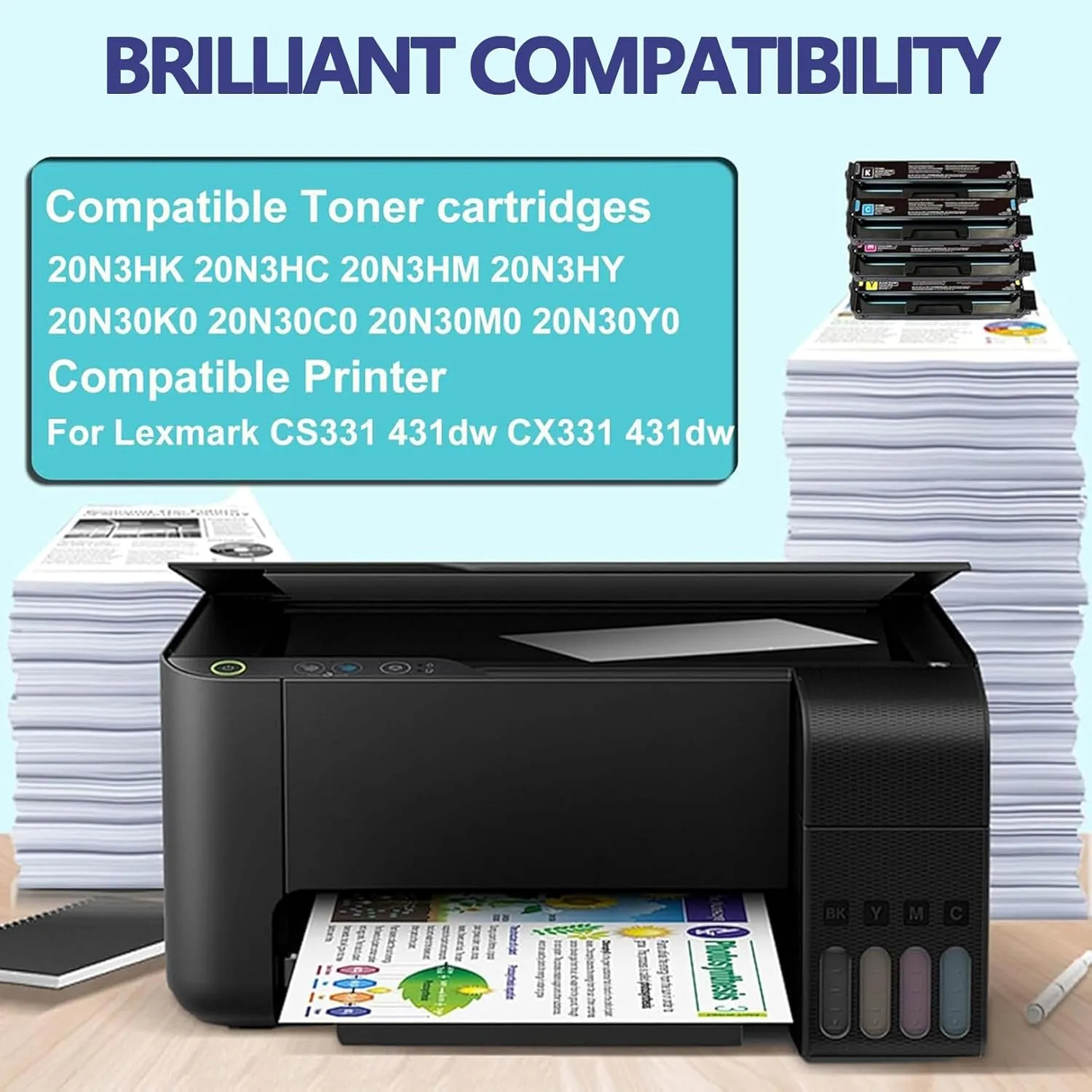 CS331 CS331dw Toner Cartridges(M,Y,C,K) for Lexmark CS431dw CX331 431dw CS331dn CX331dw CX431adwe Printer 20N30K0 20N30C0 20N30M0 20N30Y0 Ink Cartridges,4Color-4500pages