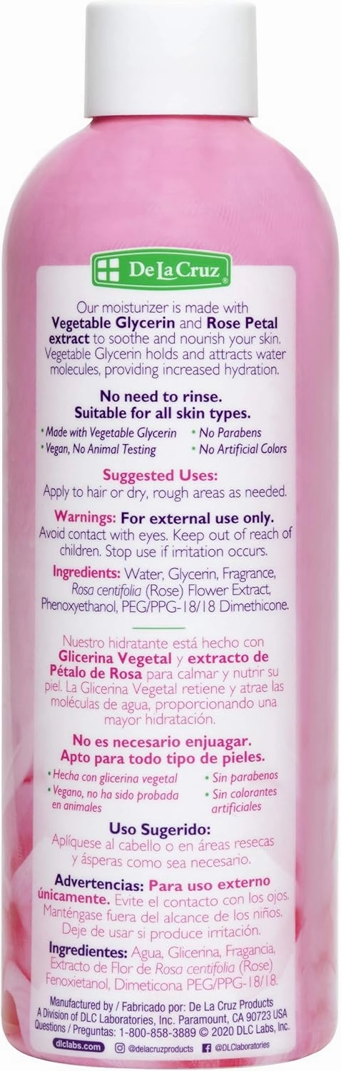 De La Cruz Rose Water and Glycerin for Face - Rosewater Facial Toner and Moisturizer for Skin and Hair 8 fl oz (236 mL) - 6 Bottles