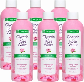 De La Cruz Rose Water and Glycerin for Face - Rosewater Facial Toner and Moisturizer for Skin and Hair 8 fl oz (236 mL) - 6 Bottles